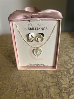 Believe By Brilliance 14Kt Gold Flash Plated Necklace And Earrings Letter C